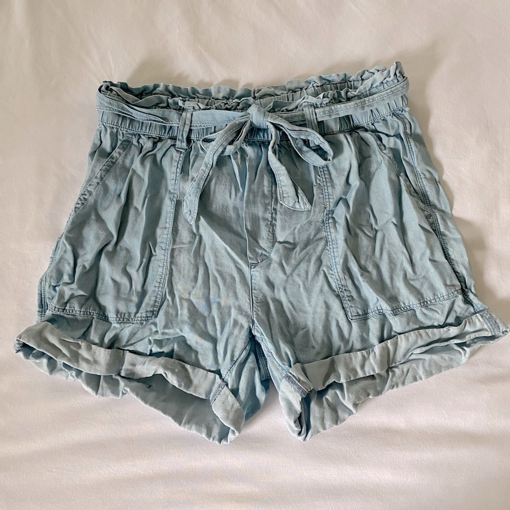 Aerie Blue Paper Bag Linen Shorts Size Small